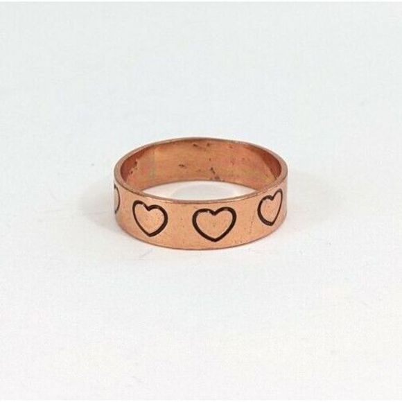 Size 11 Heart Stamped 90s Solid Copper Band Ring - Wheeler manufacturing - Picture 1 of 7
